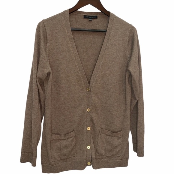 LADY Hathaway V-Neck Brown Grandpa Cardigan Sweater Wool Blend XL - Picture 2 of 10